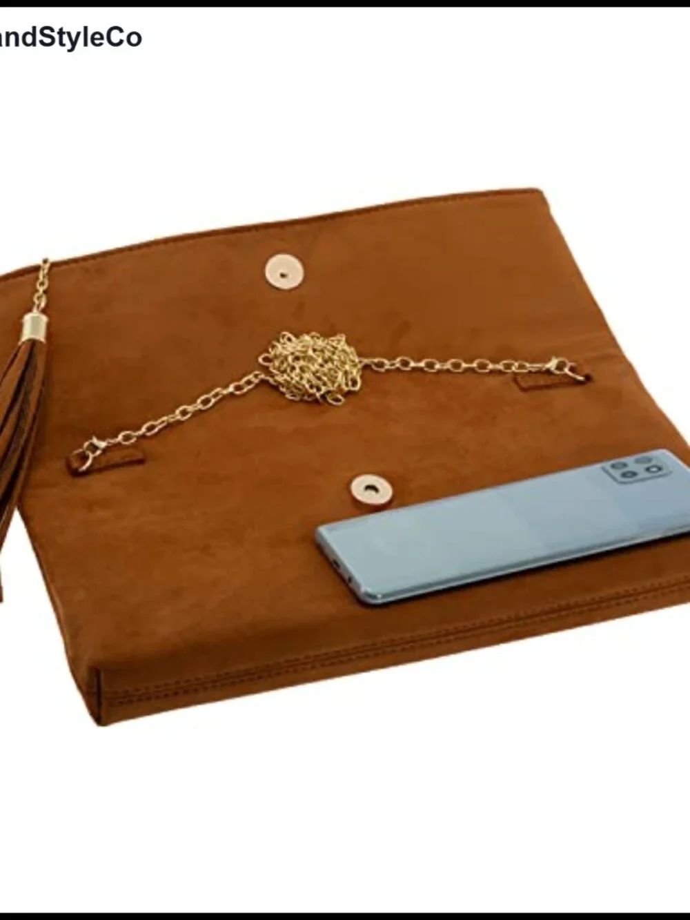 Faux Micro Suede Fold Over Clutch with Chain Strap